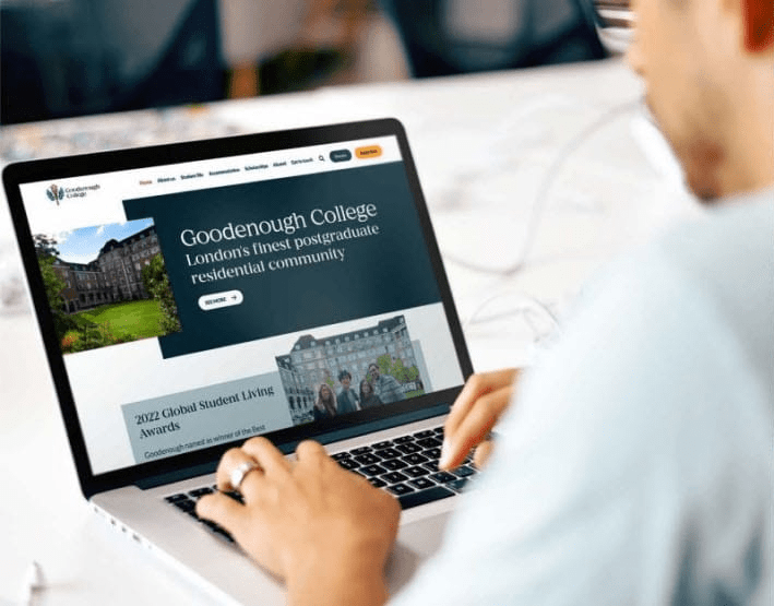Laptop showing Goodenough College website Laptop showing Goodenough College website