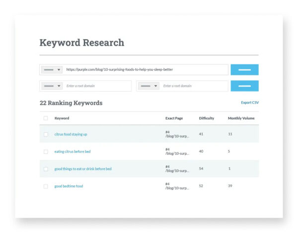 Moz keyword research screen