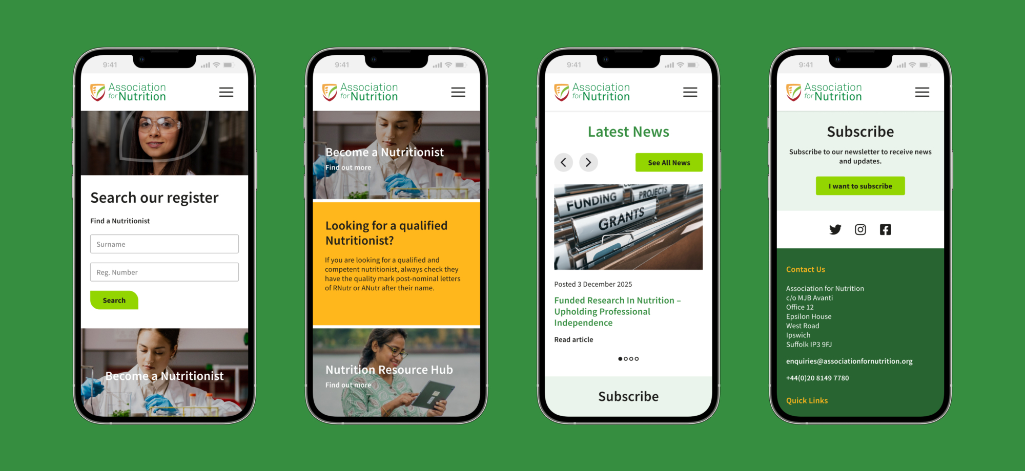 Association for Nutrition website on a mobile carousel