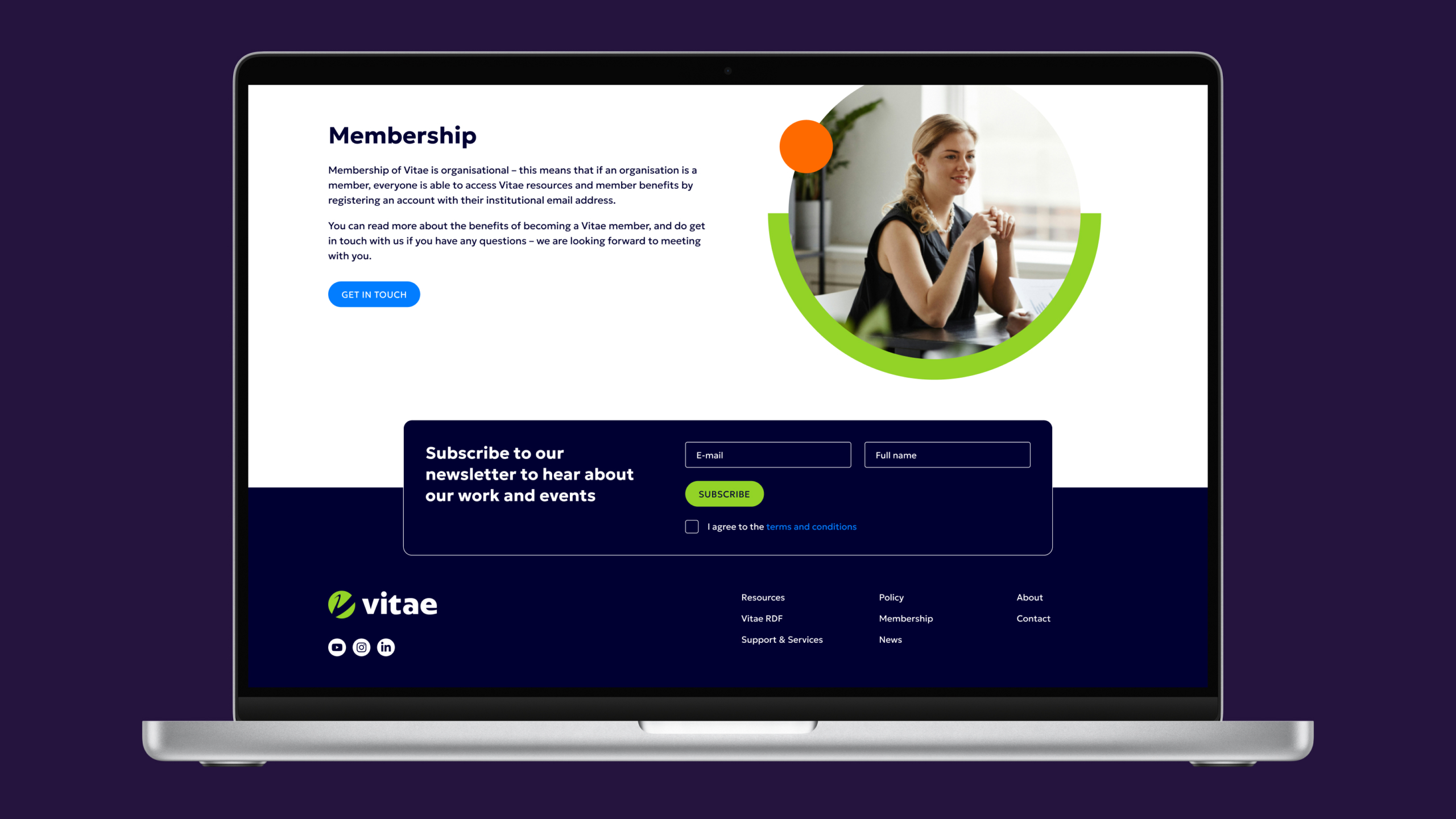 Vitae website on desktop