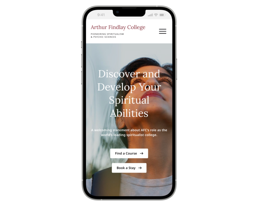 Arthur Findlay College homepage on mobile