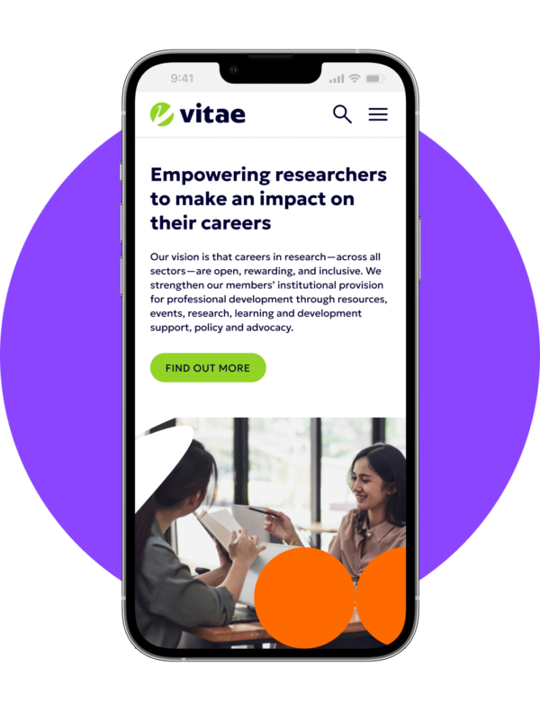 Vitae homepage on mobile device