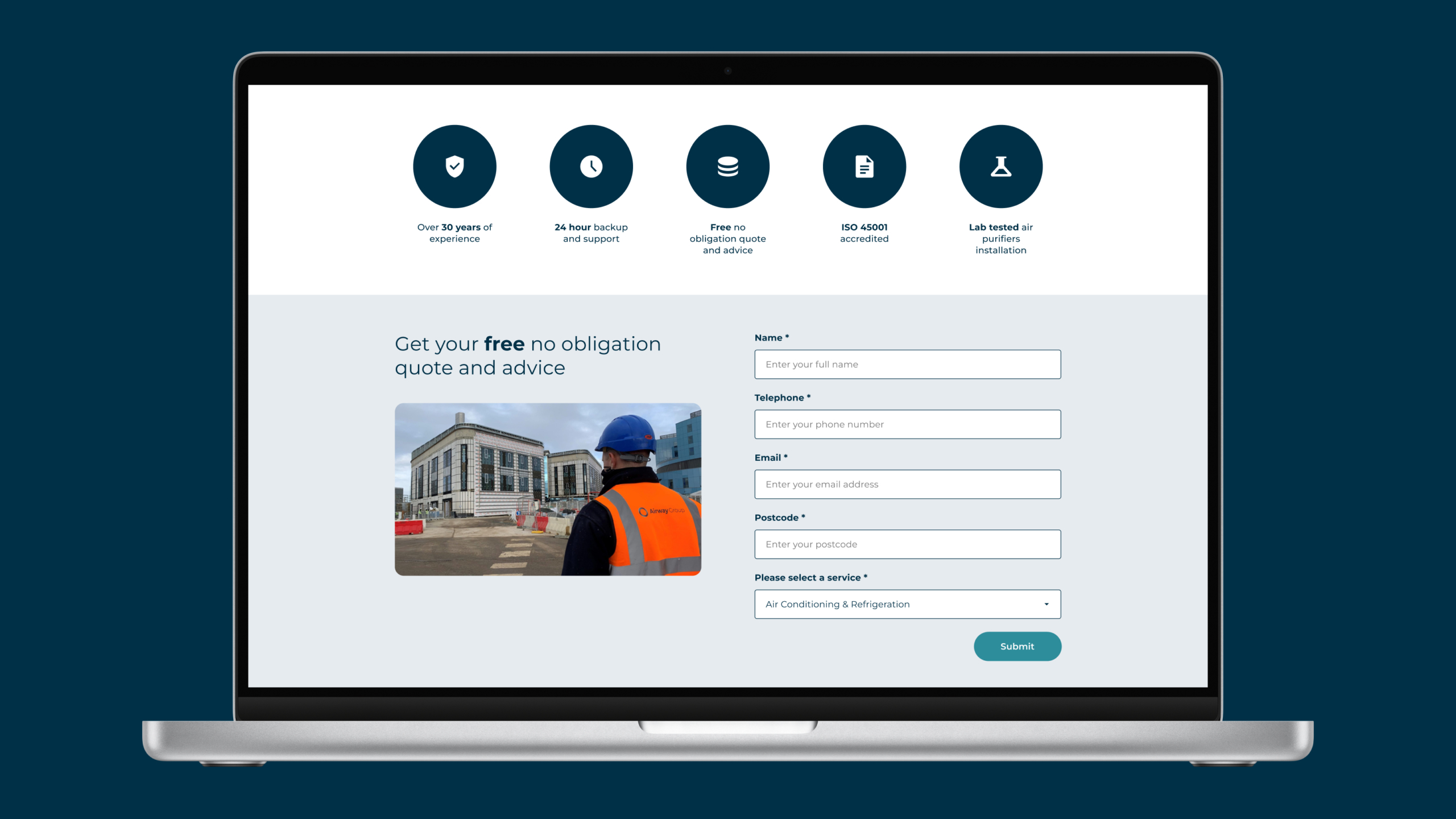Airway Group website on laptop