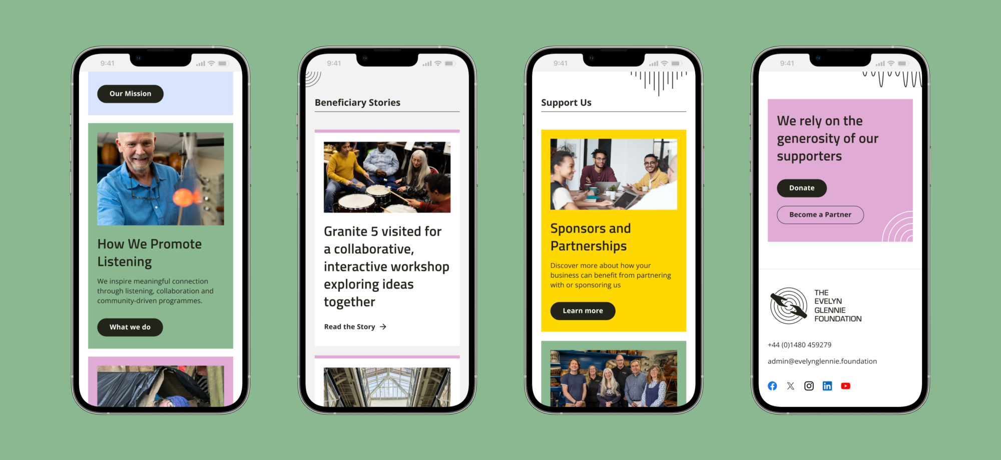 Evelyn Glennie website carousel on mobile