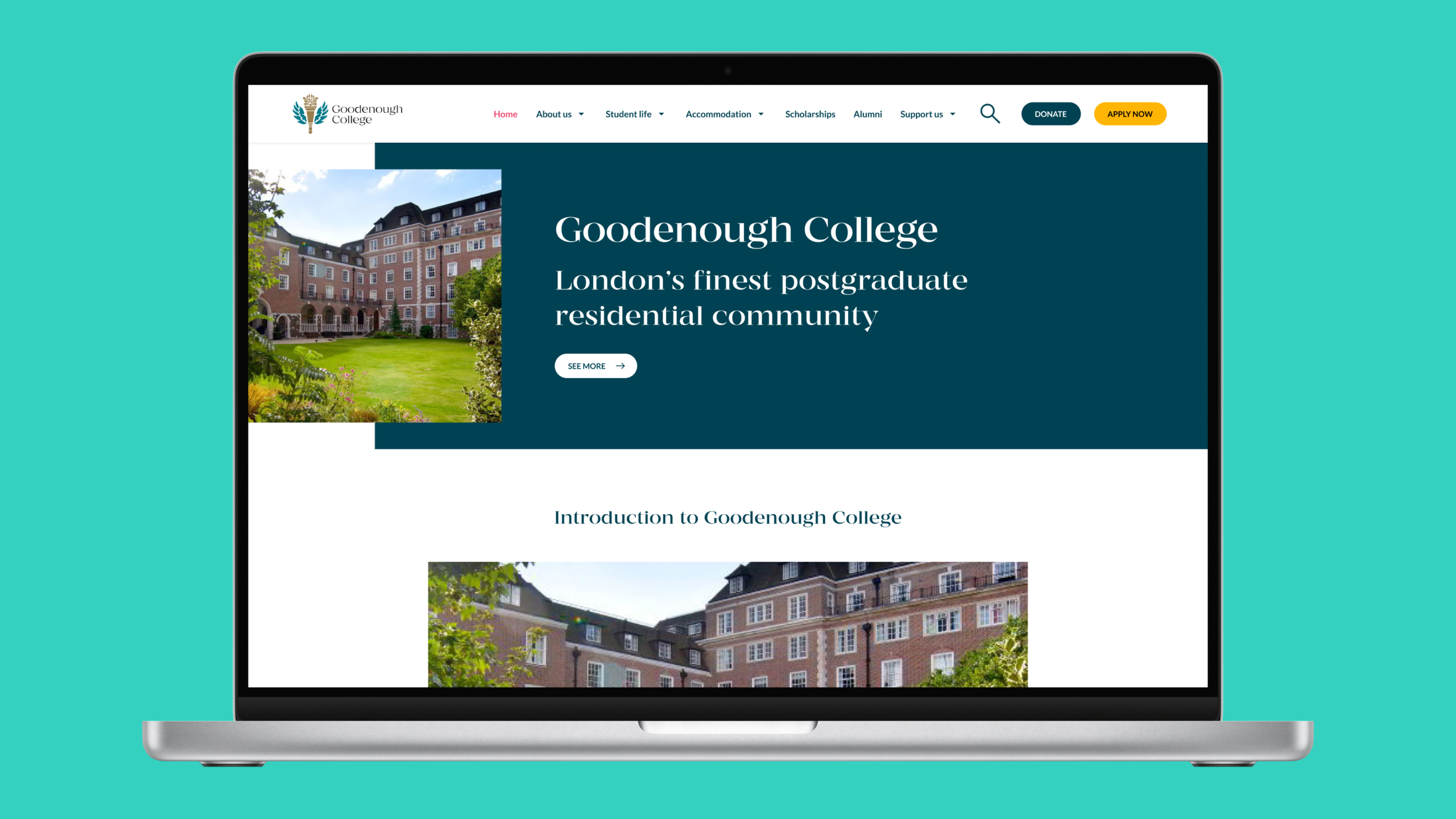 Goodenough College website on desktop
