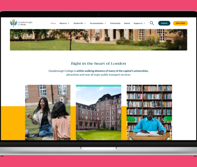 Goodenough College website on laptop device