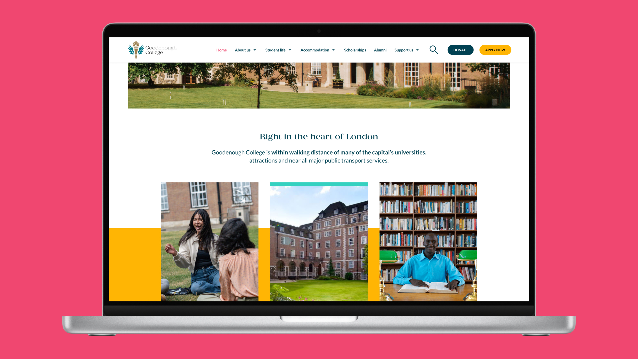 Goodenough College website on laptop device