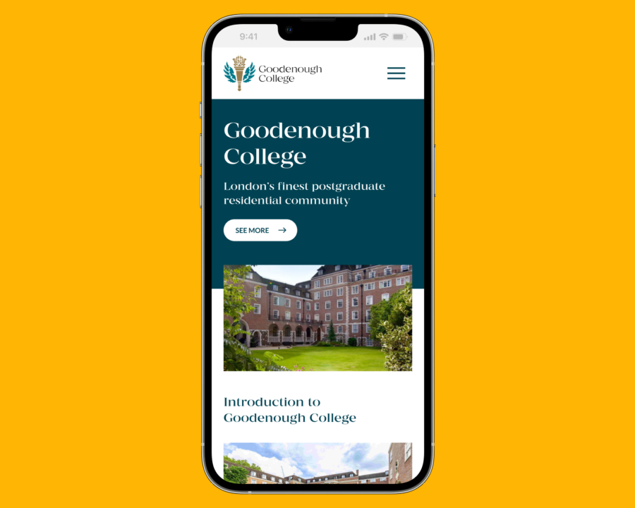 Goodenough College website on mobile