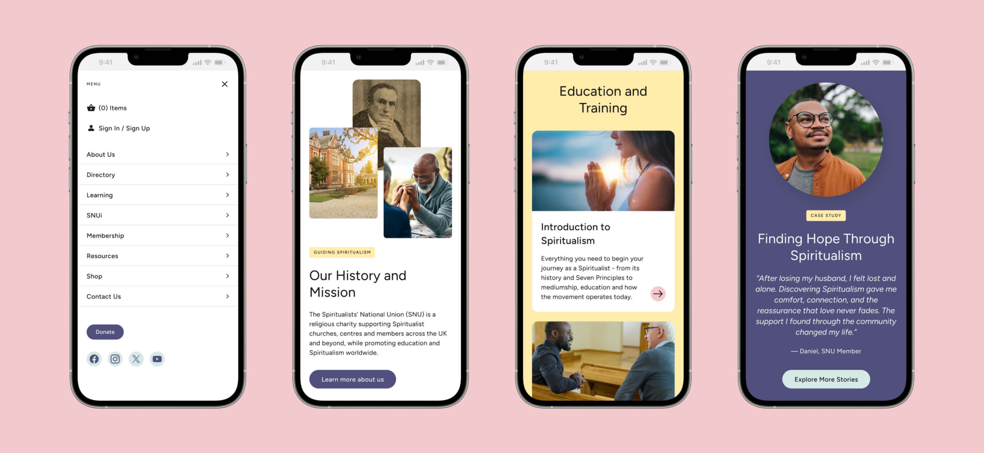 The Spiritualists' National Union website carousel on mobile